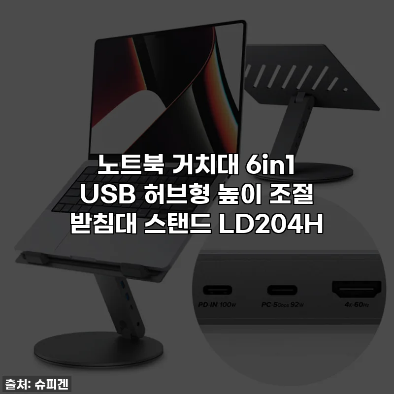 노트북 거치대 6in1 USB 허브형 높이 조절 받침대 스탠드 LD204H