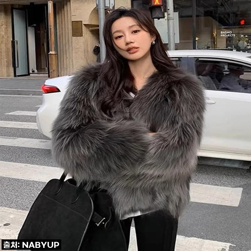 리얼 폭스퍼 모피 자켓 퍼아우터 숏기장 풍성한