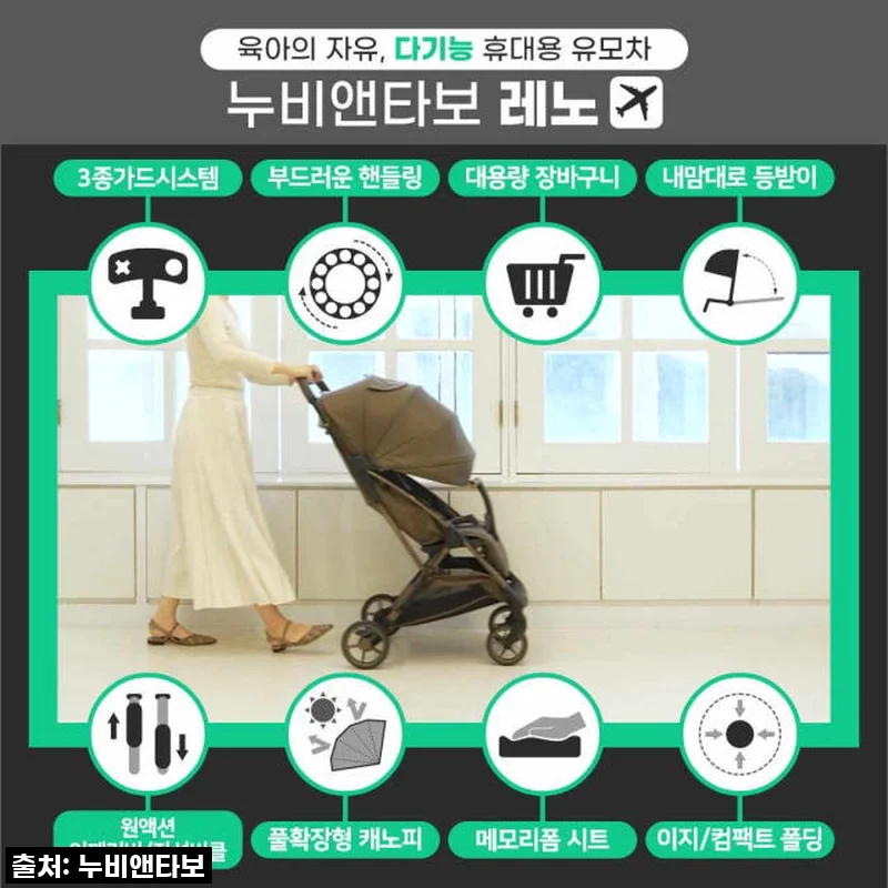 [누비앤타보] TAVO 레노 휴대용 유모차, 일상과 여행을 쾌적하게! 기내반입형 원액션 폴딩 진저베이지 사용후기