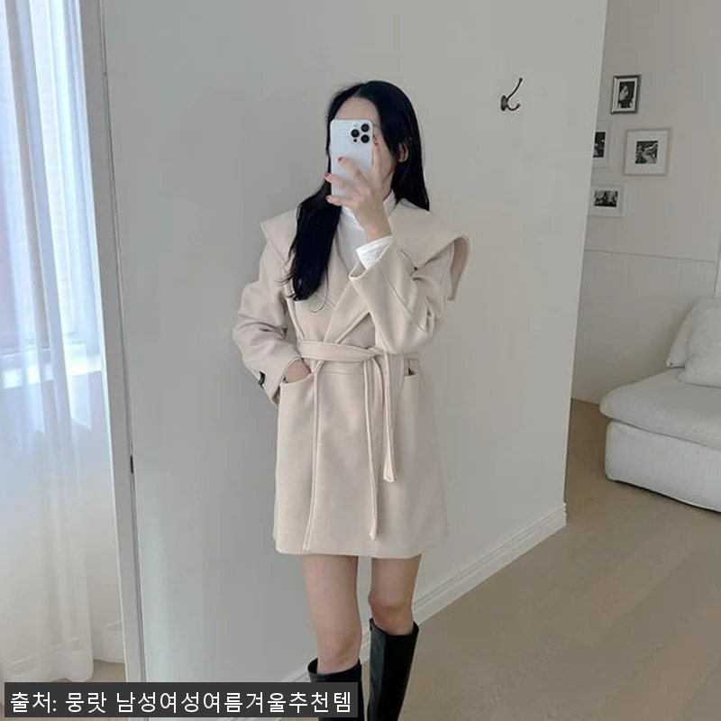 아이보리코트 여성모직반코트 빅카라하프 관련 이미지 1