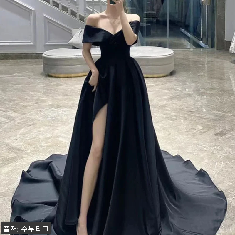 새틴 오프숄더 웨딩촬영 셀프웨딩 블랙 관련 이미지 1