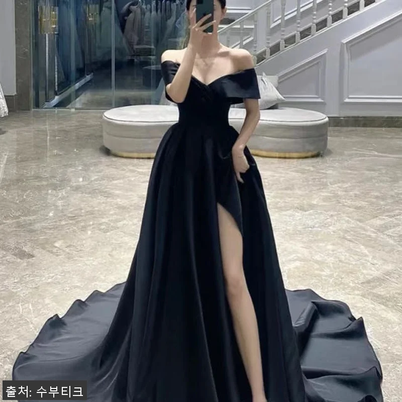 새틴 오프숄더 웨딩촬영 셀프웨딩 블랙 관련 이미지 3