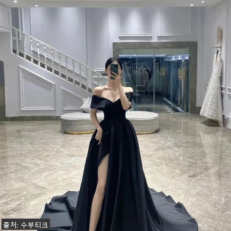 새틴 오프숄더 웨딩촬영 셀프웨딩 블랙 관련 이미지 4