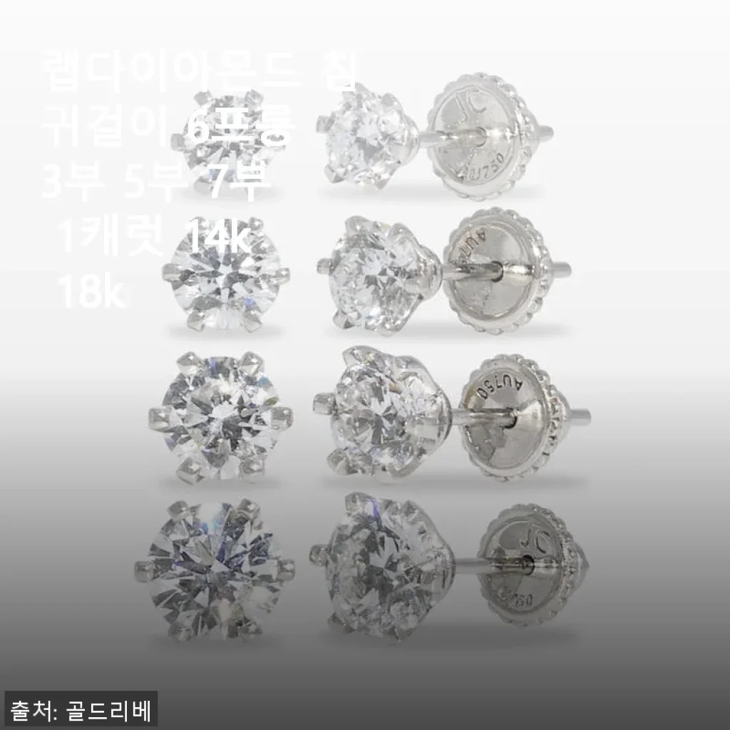 랩다이아몬드 침귀걸이 6프롱 3부 5부 7부 1캐럿 14k 18k 사용후기