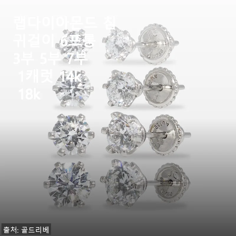 랩다이아몬드 침귀걸이 6프롱 3부 5부 7부 1캐럿 14k 18k 사용후기