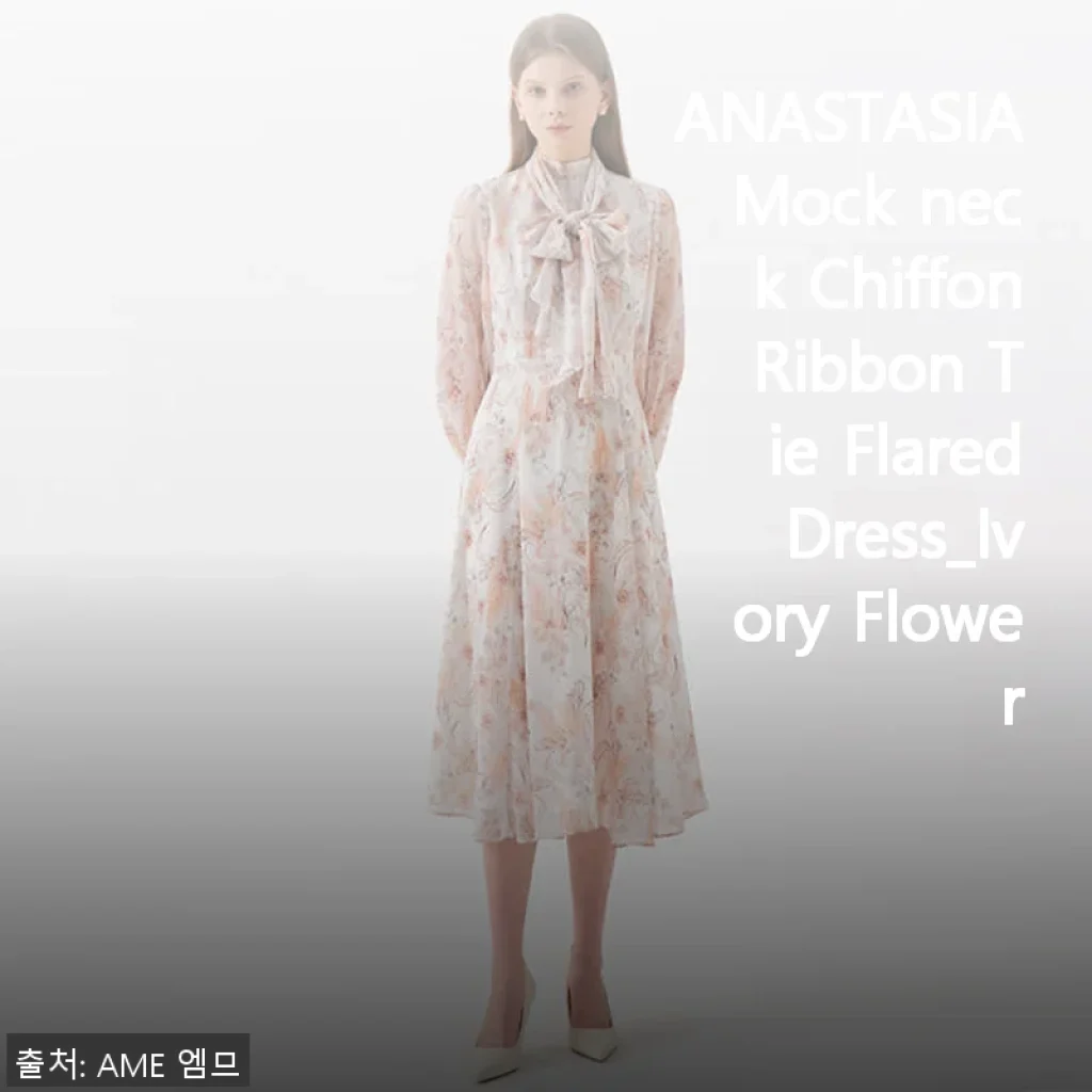 ANASTASIA Mock neck Chiffon Ribbon Tie Flared Dress_Ivory Flower 사용후기