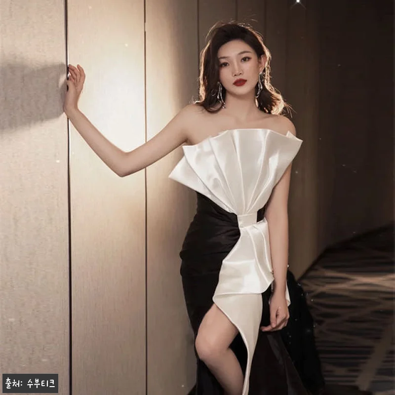 새틴 이브닝 튜브탑 슬림 리본 스냅촬 관련 이미지 3