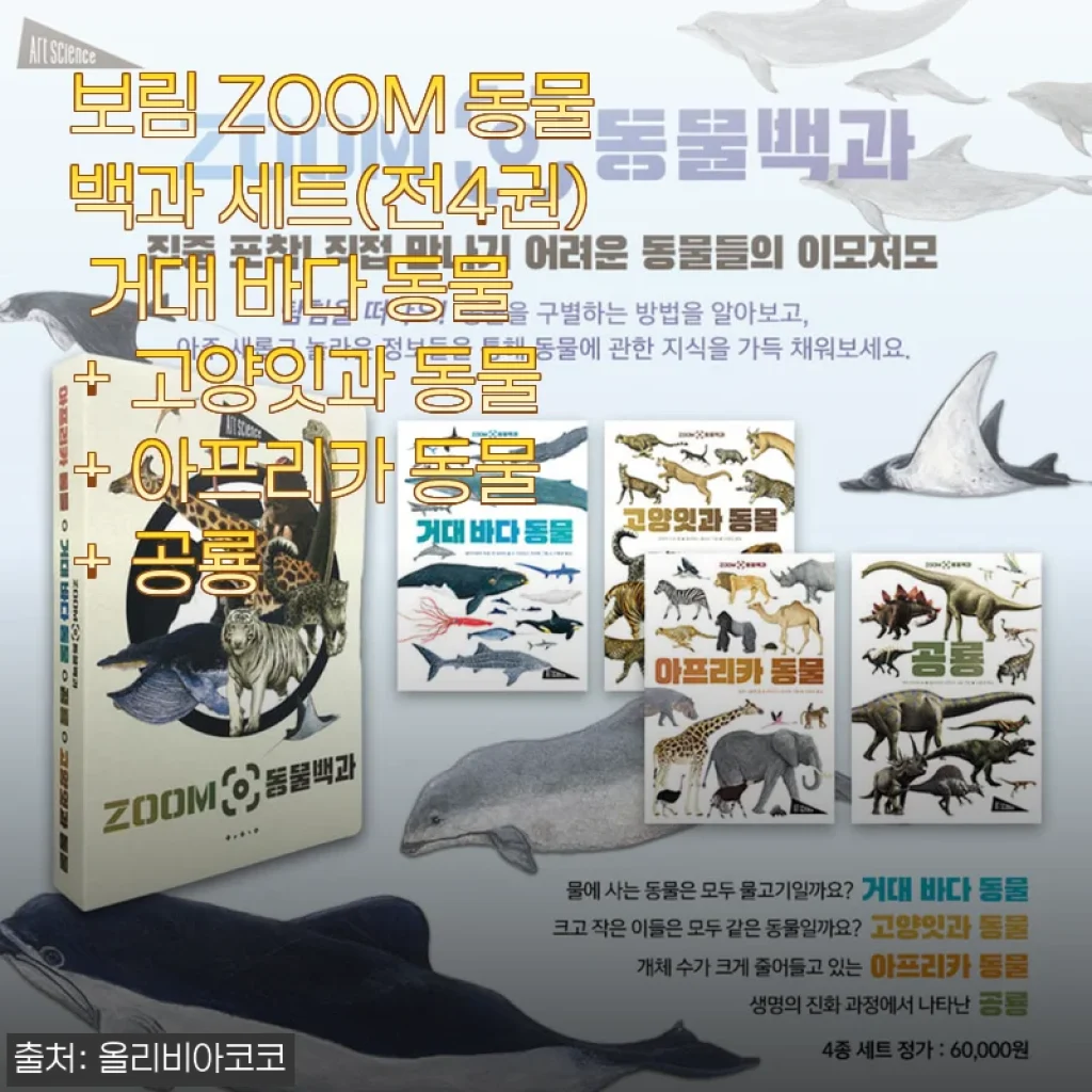 보림 ZOOM 동물백과 세트 사용후기: 전4권으로 만나는 거대 바다 동물부터 공룡까지