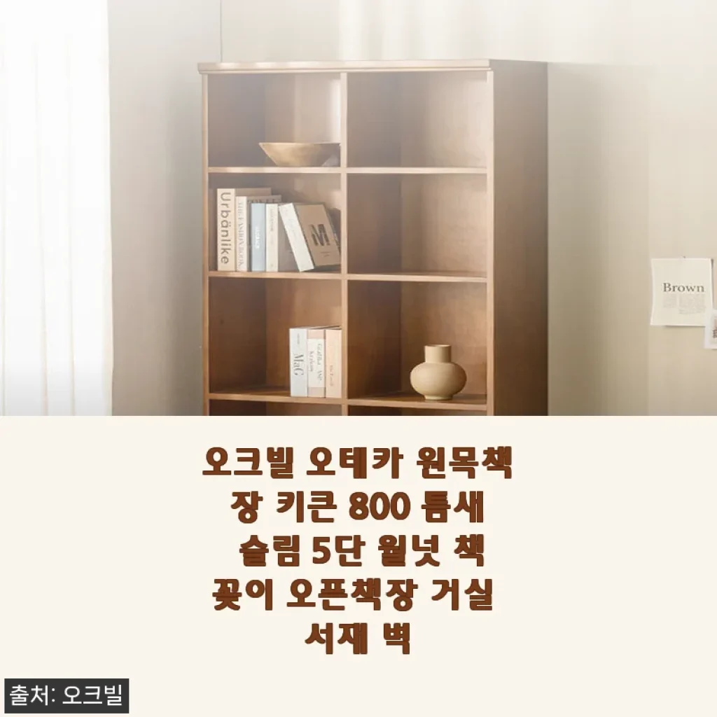 오크빌 오테카 원목책장 800 틈새 5단 월넛, 직접 배치해보니 거실 분위기가 확 살았어요