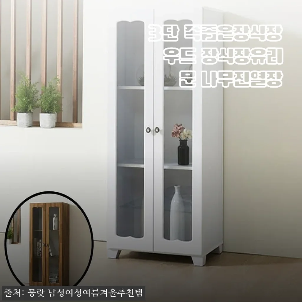 비좁은 원룸도 갤러리로… 3단 폭좁은 우드 장식장 유리문 진열장 솔직 구매 후기